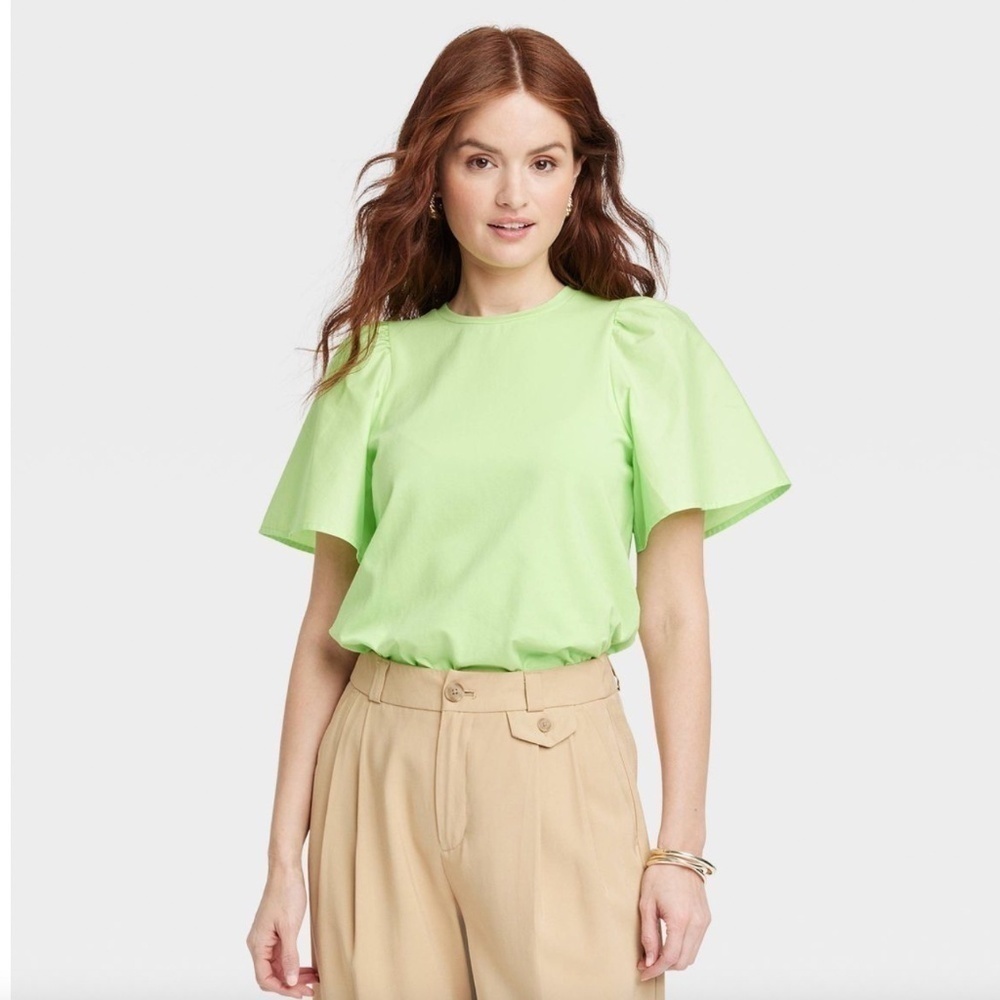 A new day Lime Green Bubble Short Sleeve Top (S)